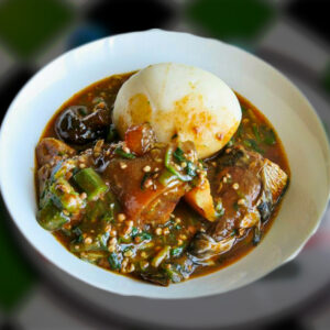 Banku & Okro Soup_(Cow Meat, Wele, Salmon)