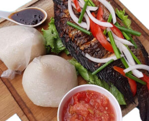 Banku with Grilled Tilapia and Pepper Sauce