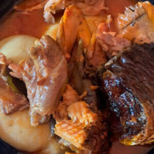 Fufu with Local Light Soup(Dried Fish, Mackerel, Herrings)