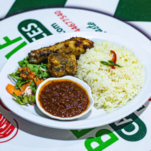 Plain Rice with Grilled Chicken Fried Fish_Tomato Gravy and Coleslaw