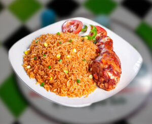 Vegetable Rice with Grilled Chicken_Fried Fish and Tomato Gravy