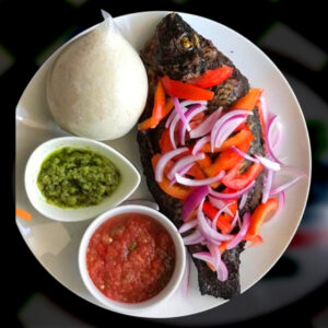 banku with pepper and fried fish